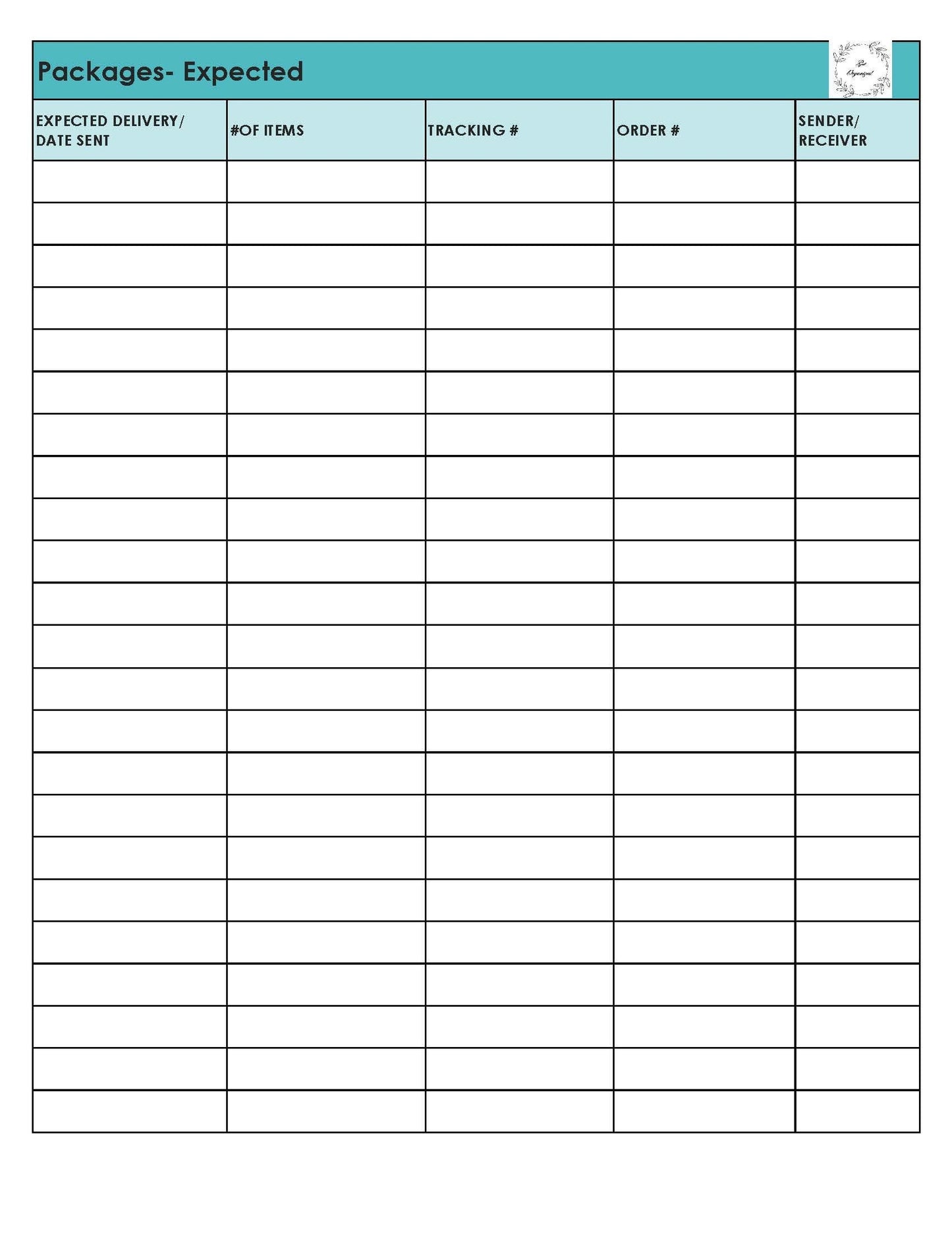 Package Tracker List: Shipping, Receiving (Digital Download)