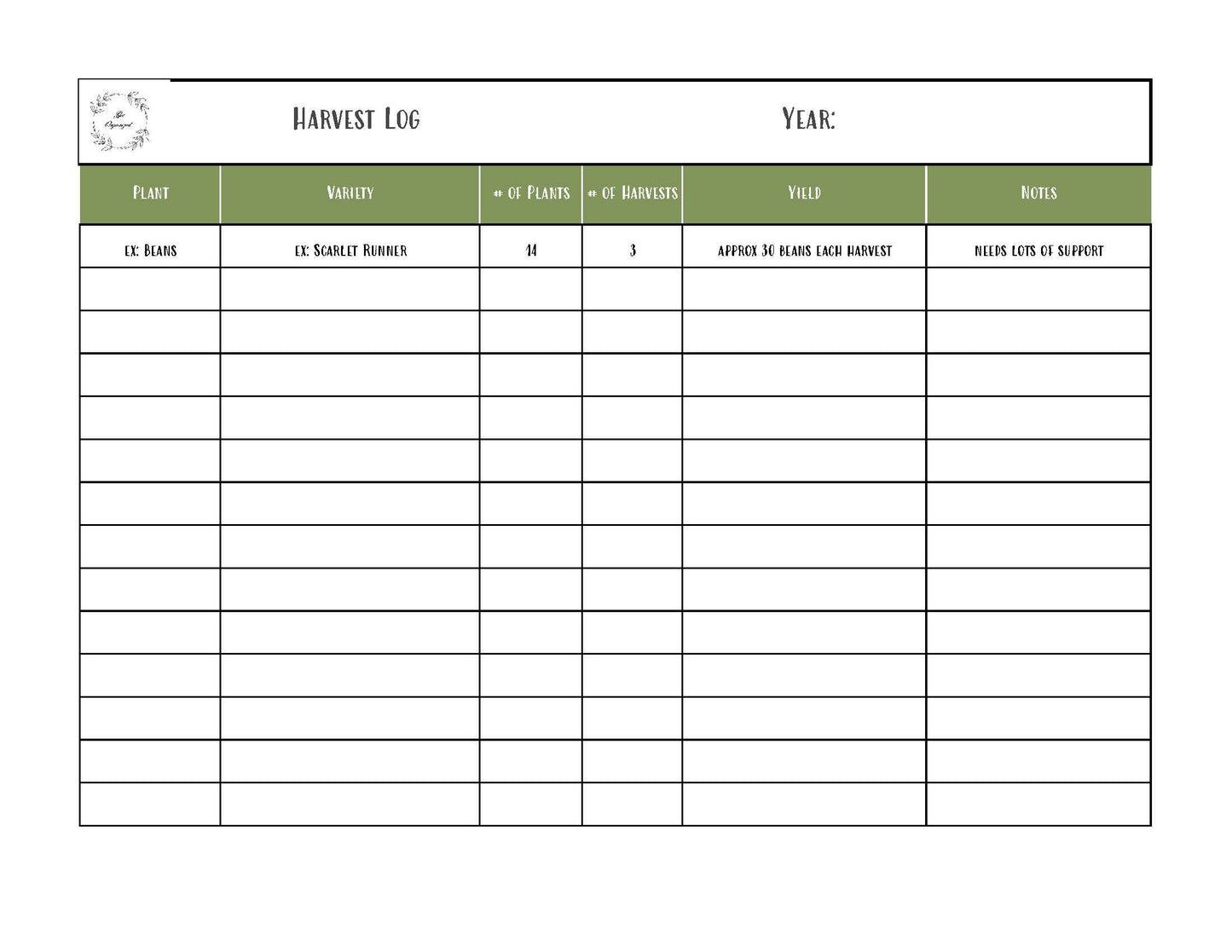 Garden Harvest Log Printable: Yearly Yield Tracker