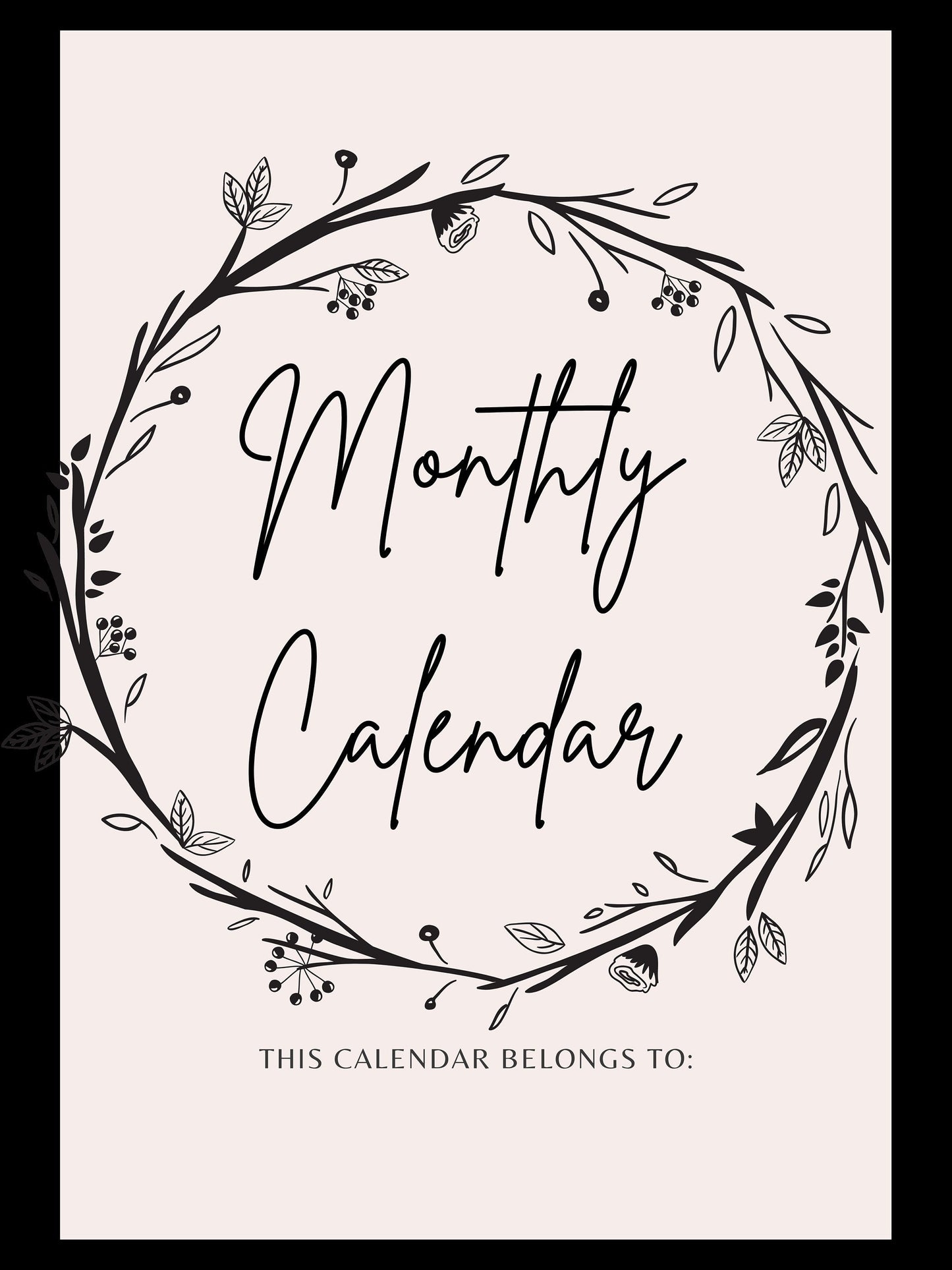 12 Month Calendar- Fillable