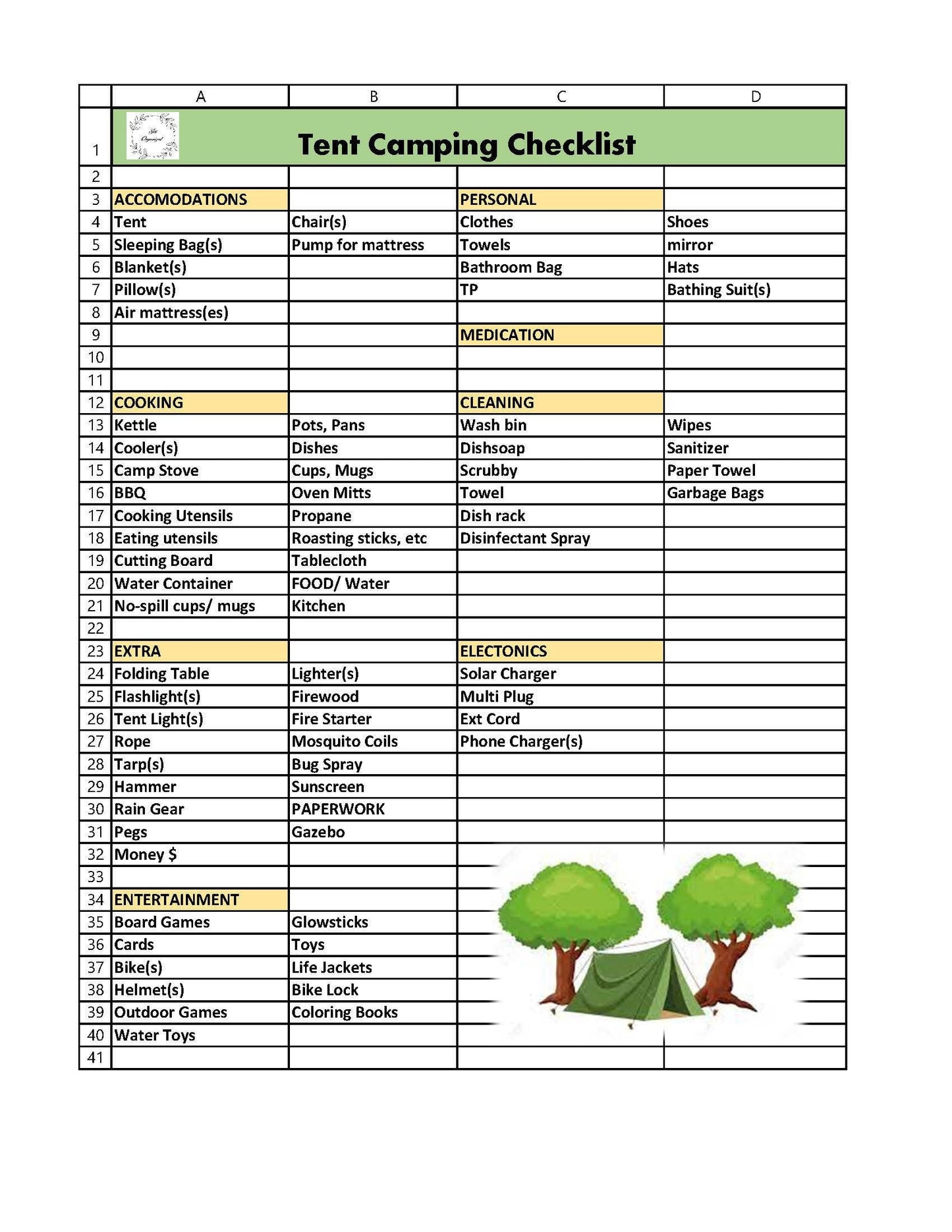 Camping Trip Checklist (Digital Download)