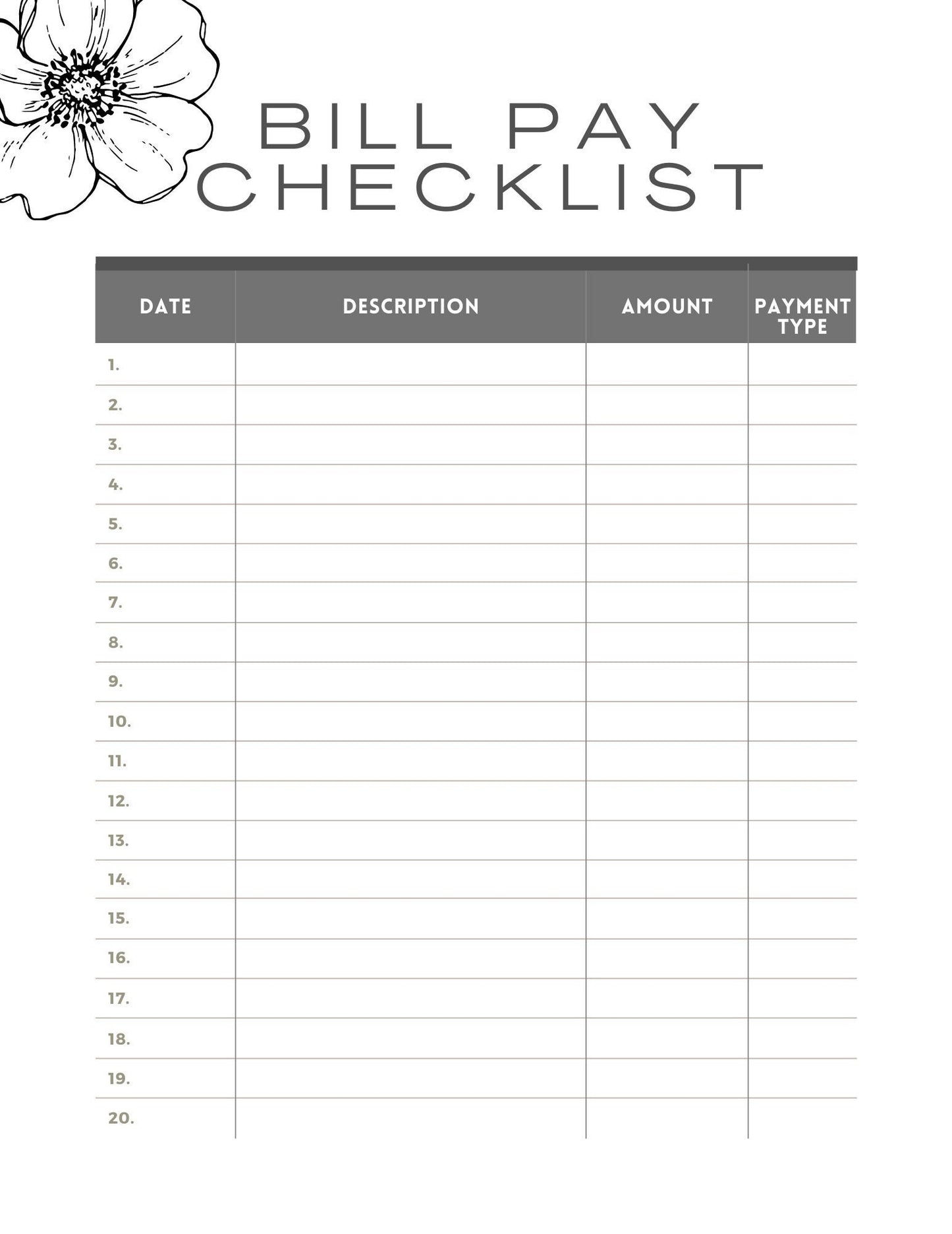Bill Pay Checklist