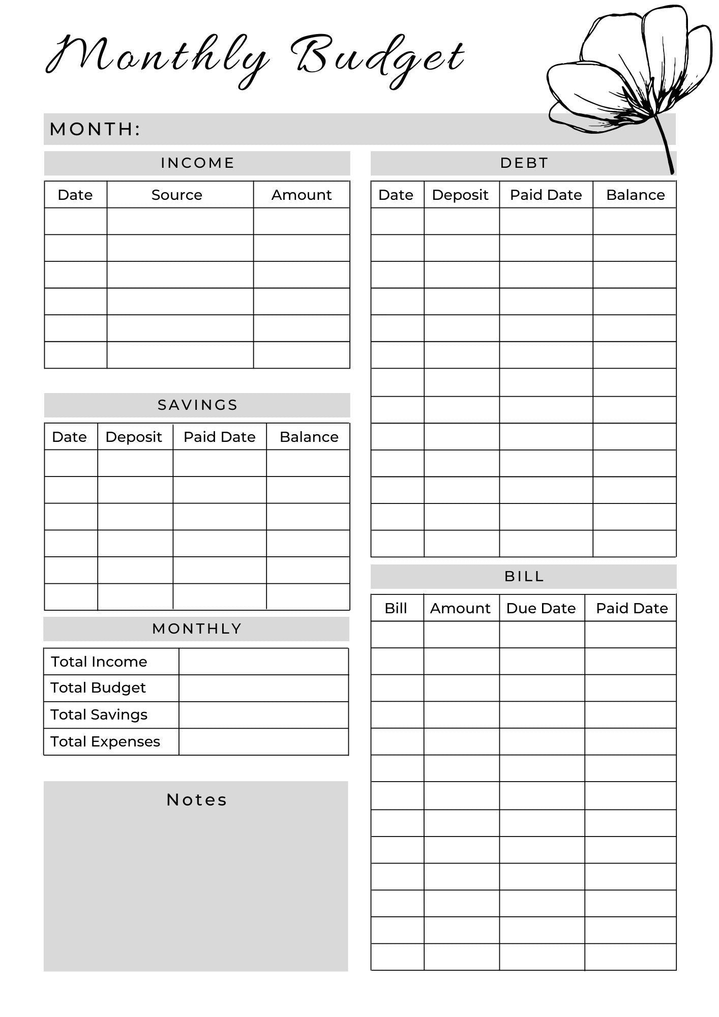 Printable Monthly Budget Planner (PDF)