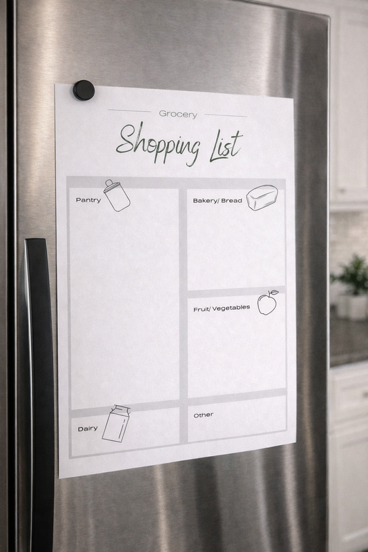 Printable Grocery Shopping List with Sub-headings (Digital Download)