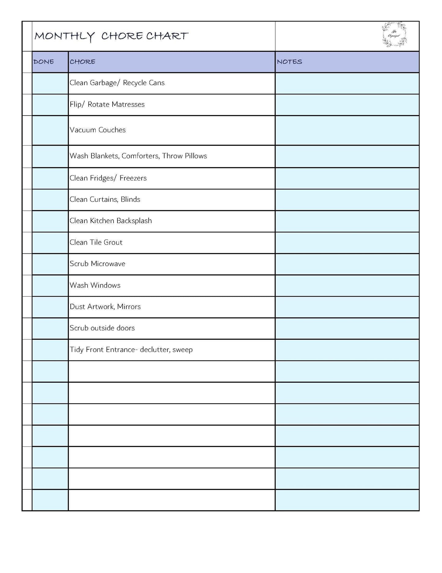 Monthly Chore Chart