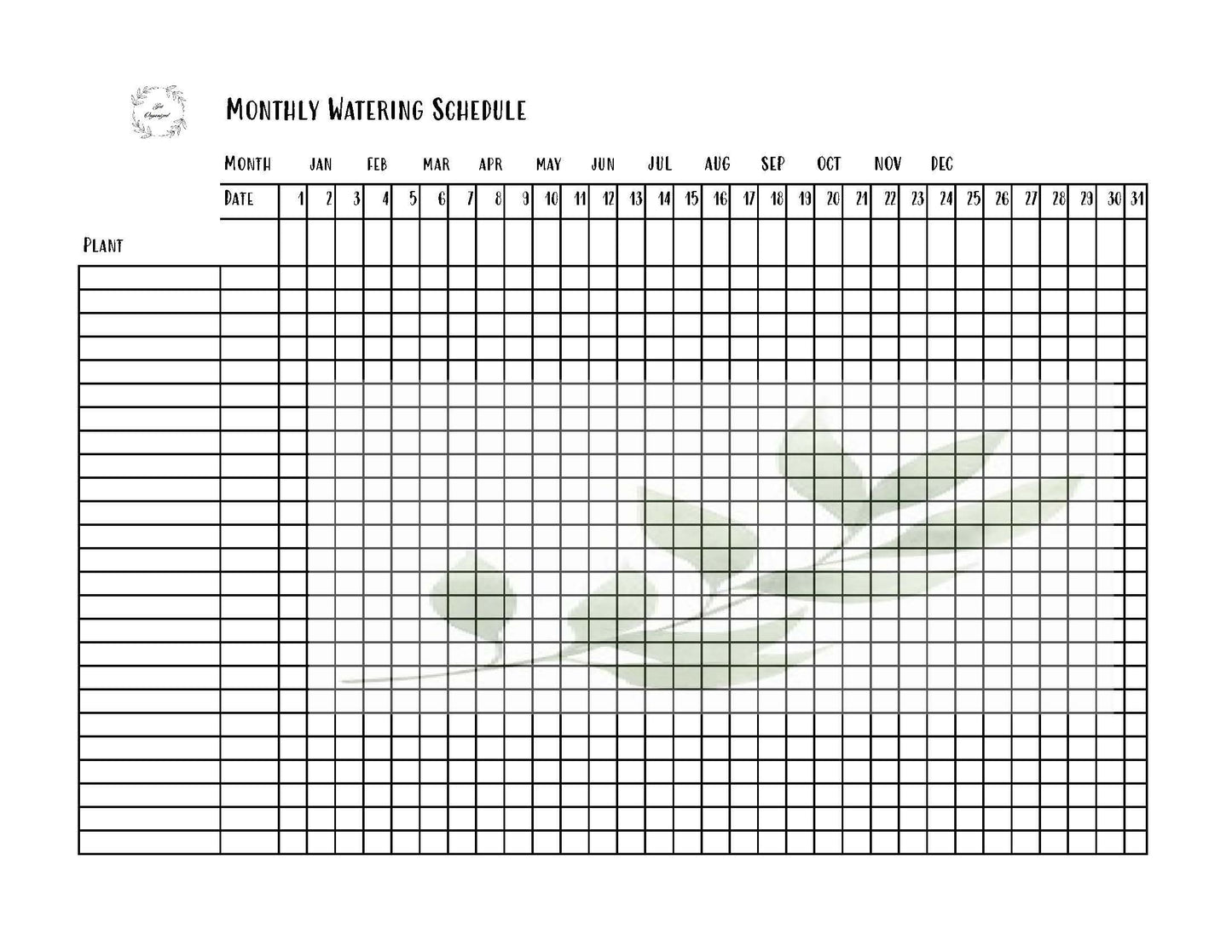 Monthly Watering Schedule