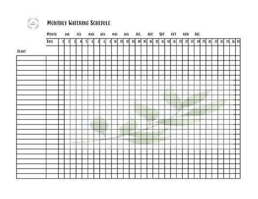 Monthly Watering Schedule