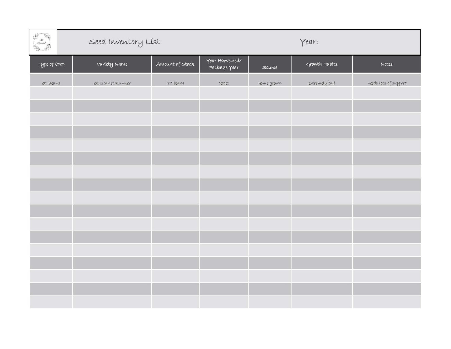 Seed Inventory List