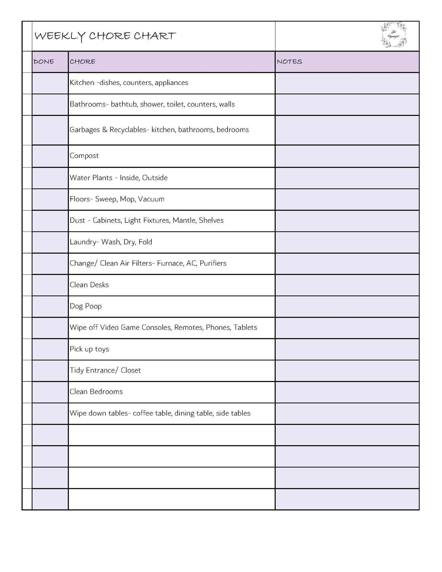 Weekly Chore Chart