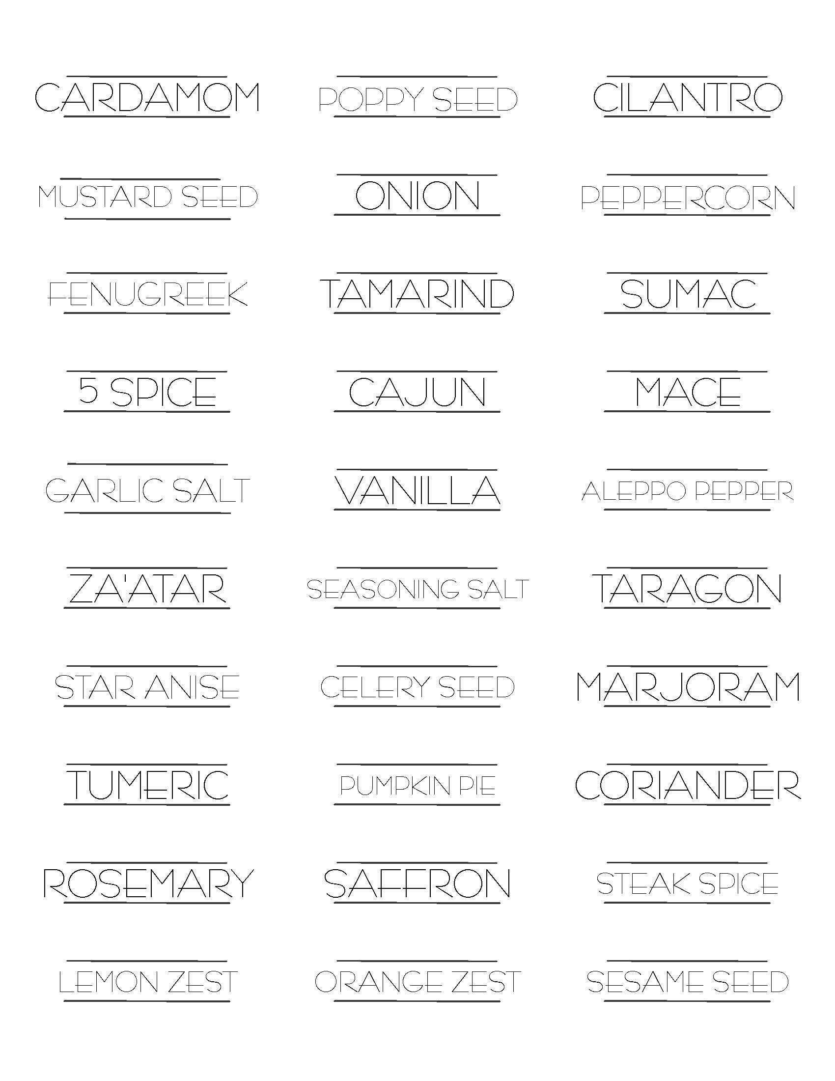 Spice Jar Labels