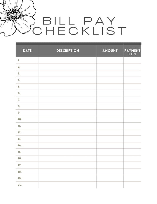 Bill Pay Checklist